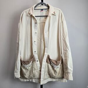 WEK the World Vintage Boho Shirt Jacket Oversized Lace Pockets Floral USA Made